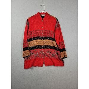 Vtg Sharon Anthony Petite Artsy LS Button Up Lagenlook Rayon Shirt Women's 8